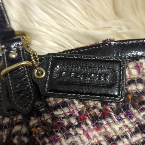 Vintage Y2K Coach Tweed Shoulder Bag Purse Tote - Picture 3 of 9